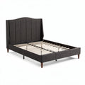 Fabric upholstered queen bed frame with wood slats and tapered legs 198 x 164 x 115cm
