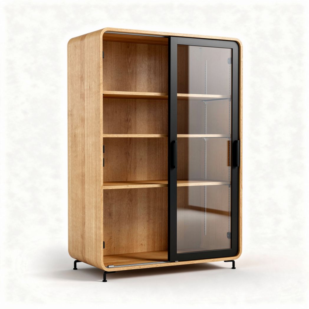 Wooden display cabinet with glass doors and adjustable shelves 80 x 40 x 160cm