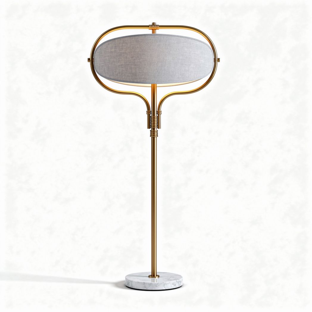 Metal floor lamp with fabric shade and marble base 120 x 40 x 180cm
