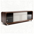 Wooden media console with glass doors and storage drawers 200 x 40 x 50cm