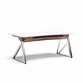 Modern white and walnut wood office desk with metal legs 150 x 75 x 75cm