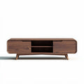 Walnut wood media console with two storage cabinets and open shelf 120 x 40 x 50cm