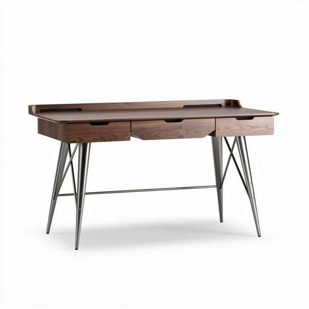 Wooden desk with metal legs and three storage drawers 120 x 60 x 75cm