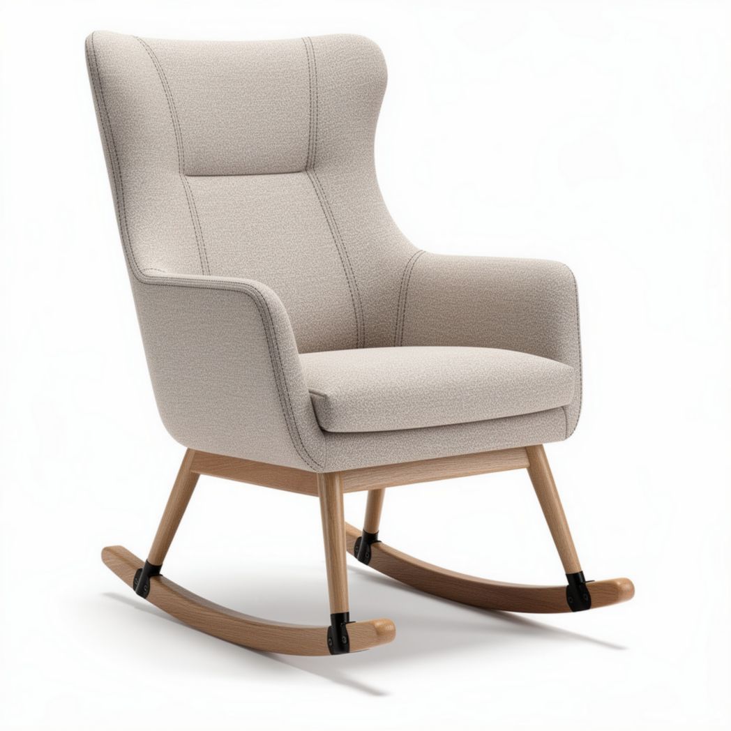 Rocking chair in light beige fabric with wooden base dimensions 85 x 68 x 95cm