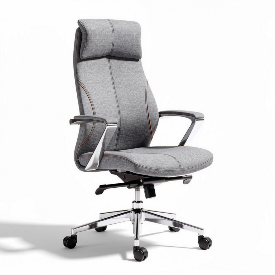 Adjustable ergonomic office chair with lumbar support and grey fabric upholstery 60 x 65 x 120cm