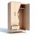 Modern wooden wardrobe with two doors and drawers in natural finish 100 x 50 x 200cm