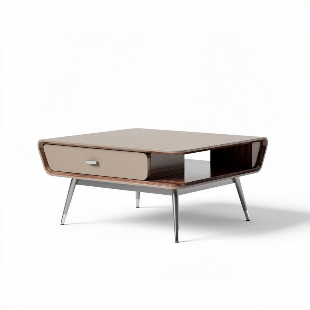 Wooden coffee table with drawer and metal legs in brown and beige 120 x 80 x 40cm