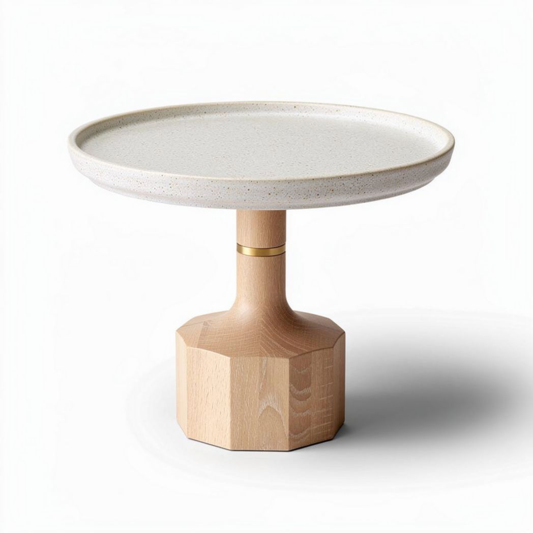 Ceramic top and wooden base accent table for living room 30 x 30 x 40cm